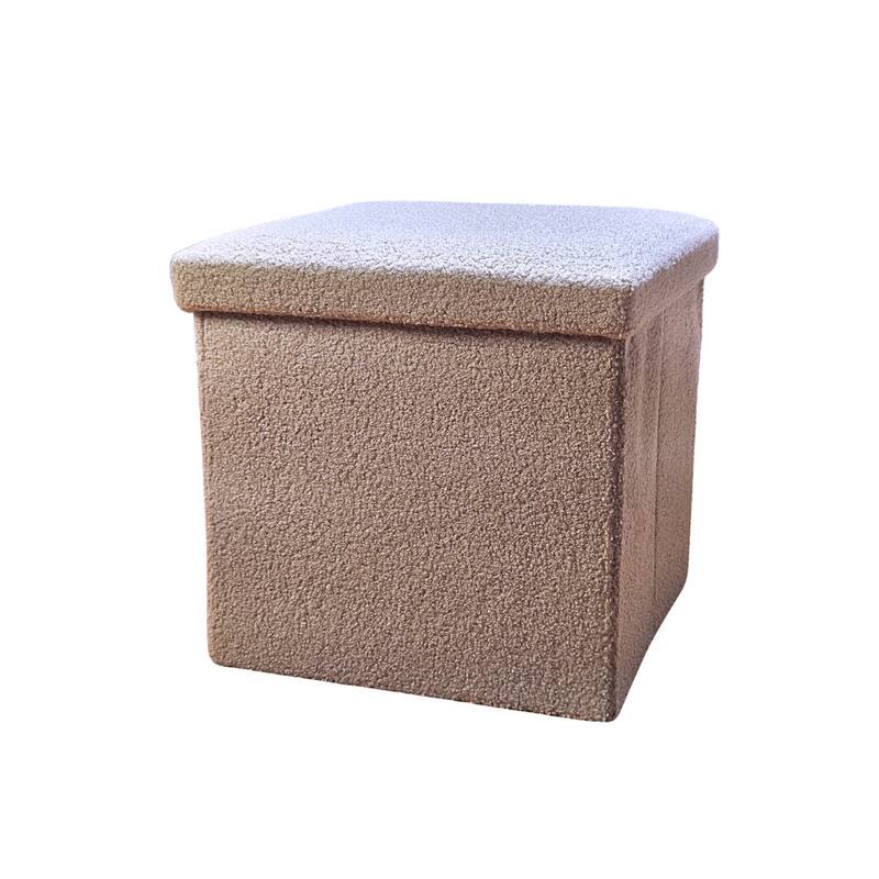 HomeRoots 12" White Boucle Cube Storage Ottoman