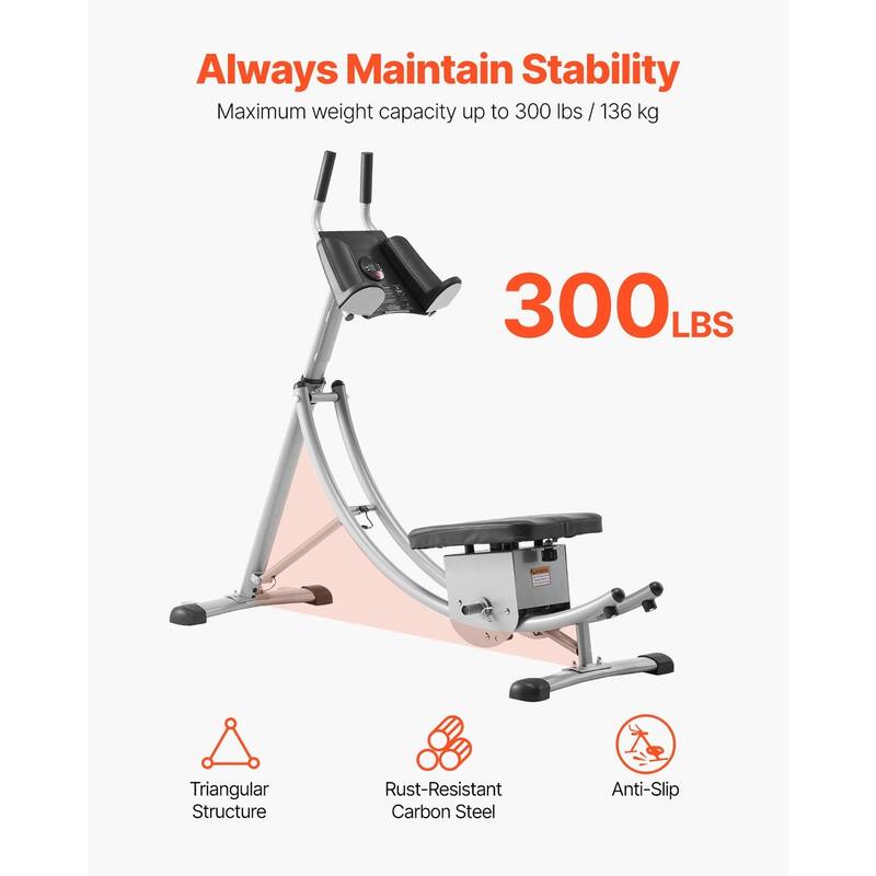 Grey Adjustable AB Workout Machine Equipment Core Abdominal Trainers with Steel Frame