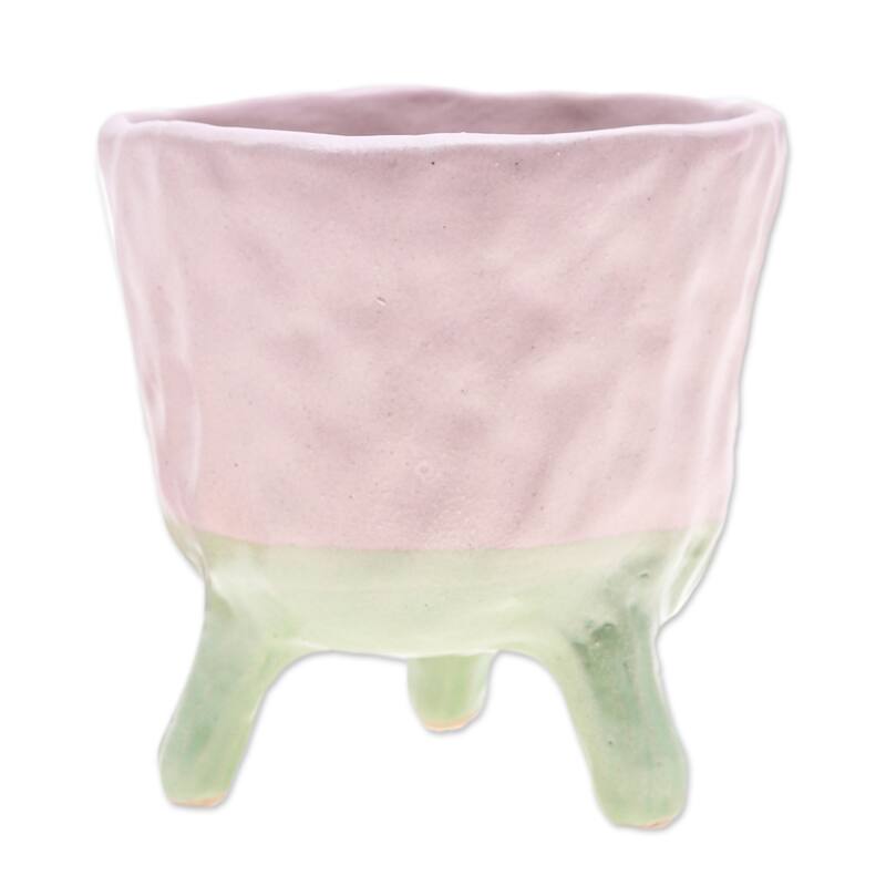 Novica Handmade Pink Sprout Ceramic Flower Pot