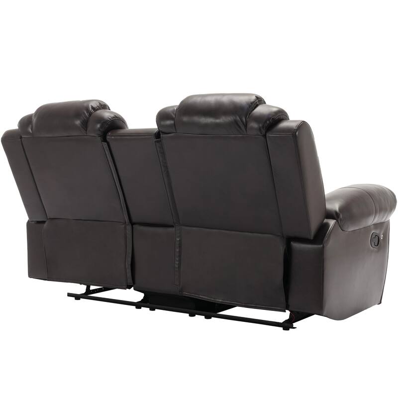 Home Theater Seating Manual Recliner Loveseat with Hide-Away Storage, Cup Holders and LED Light Strip for Living Room, Black