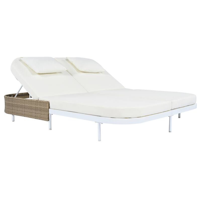Patio Rattan Daybed with 5-Position Adjustable Backrest and Removable Cushions&Pillows