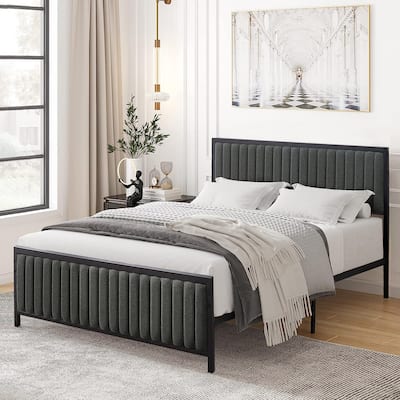 Javlergo Bed Frames with Upholstered Tufted Headboard and Footboard, Heavy Duty Steel Slats Platform, No Box Spring Needed