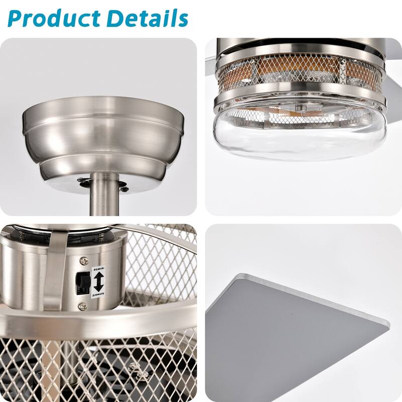 52 in. Smart Indoor Ceiling Fan with Remote Control and Glass Shade(Bulb Not Included)