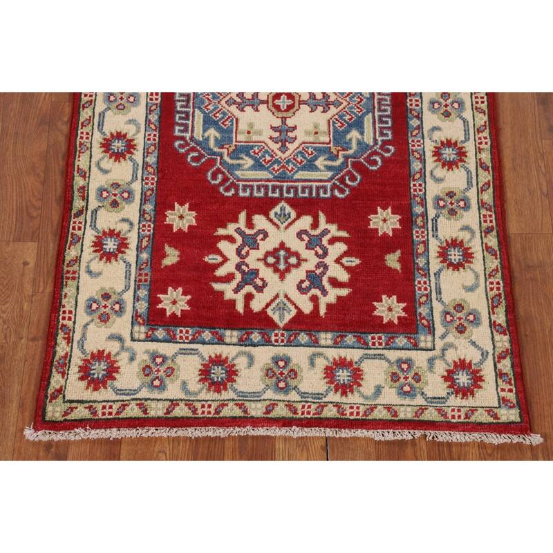Geometric Red Kazak Rug Handmade Wool Carpet - 2'8" x 4'1"