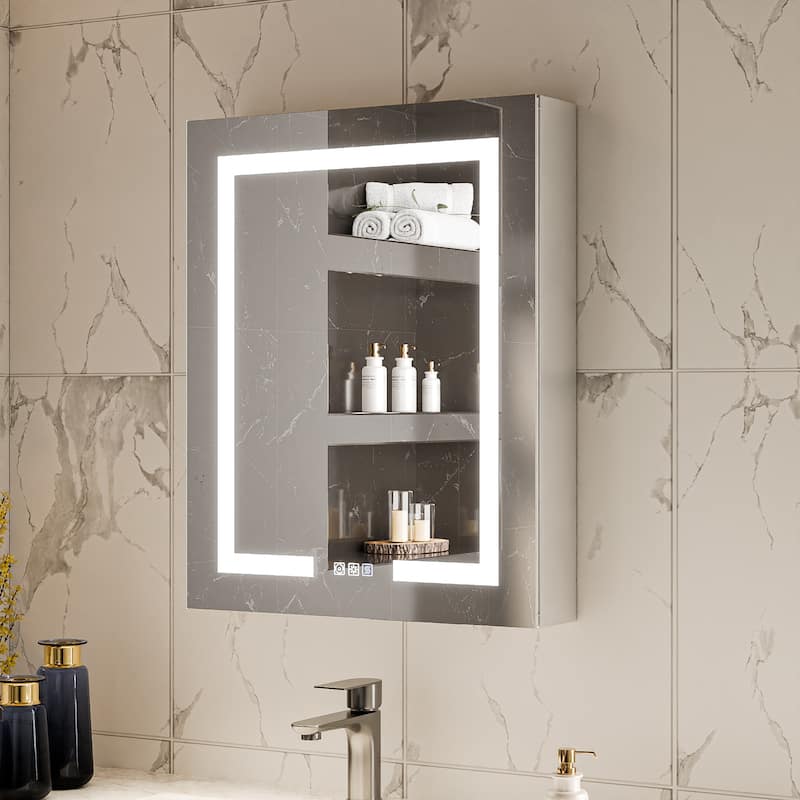Modland Recessed Medicine Cabinet with Light - 20/24 Inch Aluminum, Adjustable Shelves