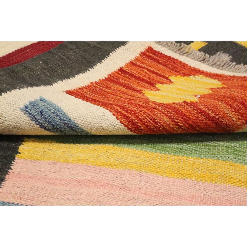 Hand Woven Oriental 100% Wool Carpet Southwestern Tribal Multi-Colored Kilim Area Rug - 9' 7'' X 6' 7''