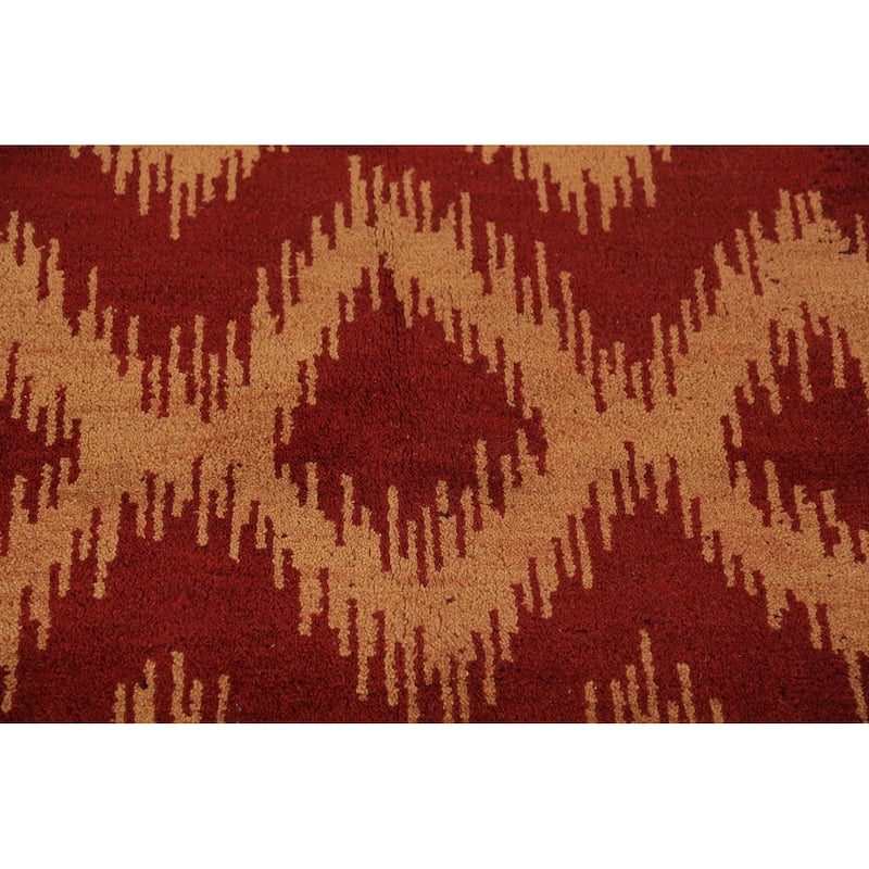 Hand Knotted Oriental 100% Wool Carpet Modern Geometric Red Moroccan Area Rug - 9' 7'' X 7' 11''