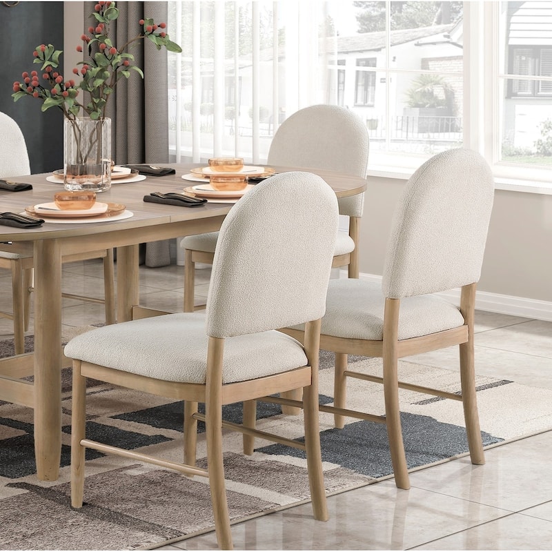 Natural Finish Beautiful Dining Set Oval Table with Leaf and Upholstered Chairs Wooden Furniture