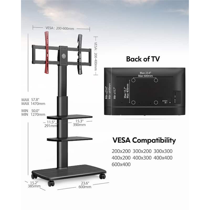 FITUEYES Mobile TV Stand with Wheels, Tall TV Floor Stand Cart with Mount for 32 to 70 Inch Flat Screen TVs, Home Office