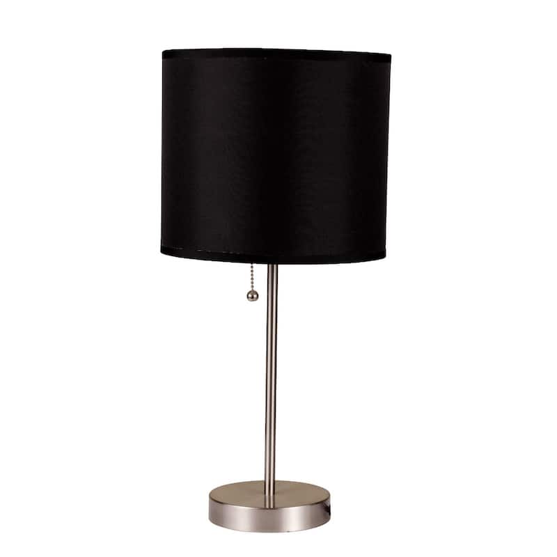 16" Silver Metal Candlestick Table Lamp With Black Classic Drum Shade - 9" x 9" x 16"