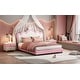 preview thumbnail 39 of 37, Twin Upholstered Platform Bed with Crown-Shaped Headboard, Pink & White Princess Design, Sturdy PU Leather Frame