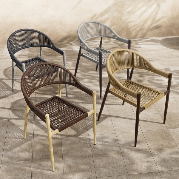 Holcomb Modern Wicker Rope Curved Patio Dining Arm Chair by
