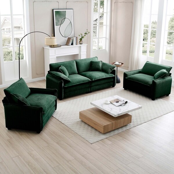 Luxurious Retro Sofa Set with Corduroy Fabric Two Single Sofas and One 2 Seater Bed Bath Beyond 41150258