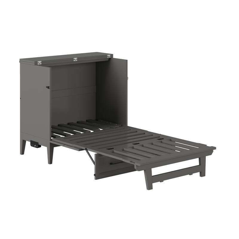 Solid Wood Murphy Bed Chest Twin Size with Mattress & Charger - Space Saving Furniture