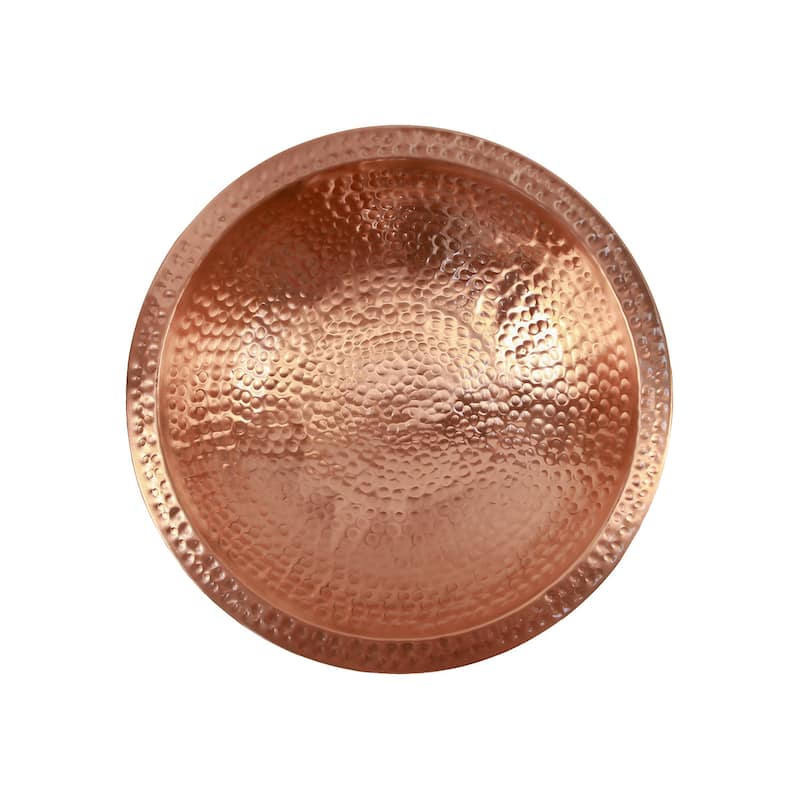 Achla Designs 16"L Round Satin Copper Hammered Birdbath w/ Wrought Iron Over Rail Bracket