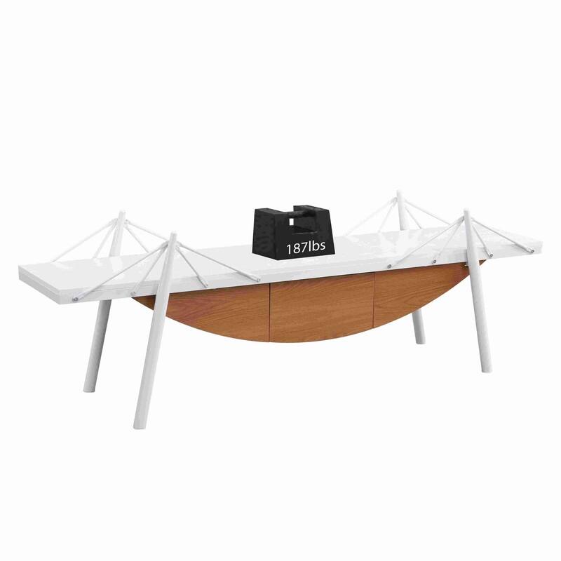 70.87" Modern Entertainment Center with Drawer, Wood Sailboat-Shaped TV Stand Media Console Table