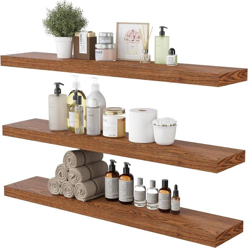 Floating Shelves Wooden Shelves with Invisible Brackets Set of 3 - 7.68"D x 31.5"W x 1.5"H - American Red Oak