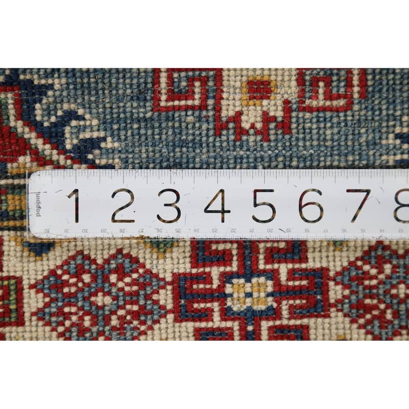 Light Blue Kazak Foyer Rug Hand-Knotted Traditional Wool Carpet - 2'11" x 3'11"