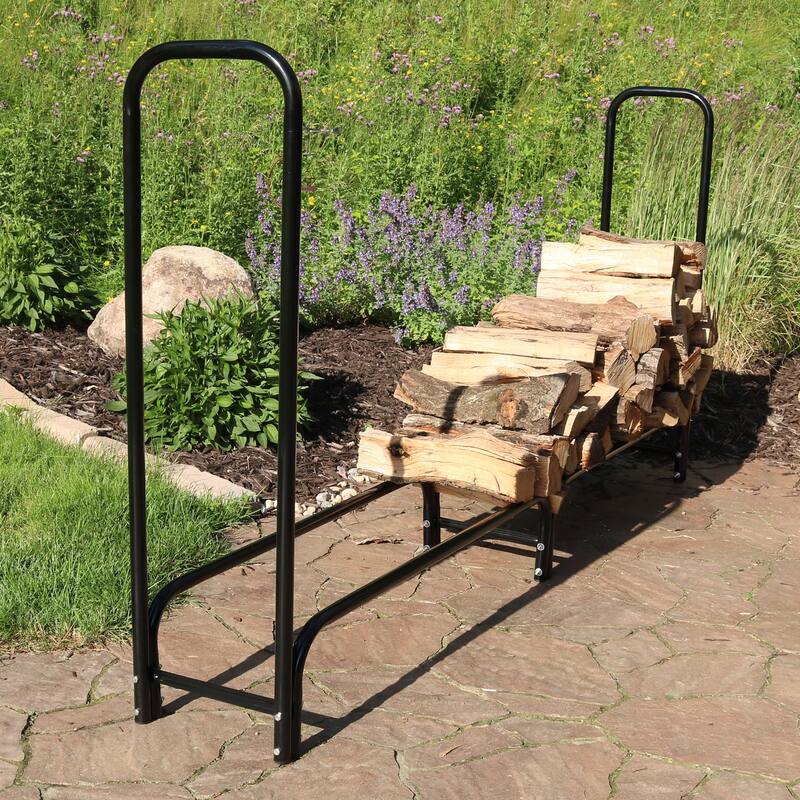 Sunnydaze Black Outdoor Waterproof Firewood Log Rack and Cover - 8-Foot
