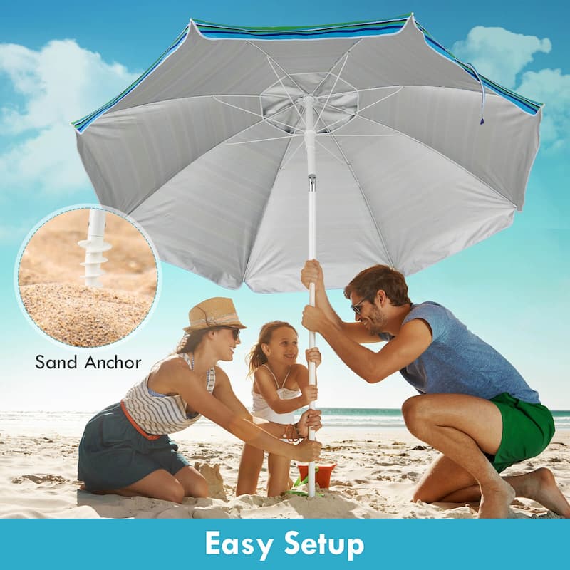 Costway 7.2 FT Portable Beach Umbrella Tilt Sand Anchor Cup Holder - 7.2' x 7.2'