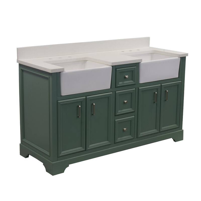 KitchenBathCollection Zelda 60" Double Farmhouse Vanity with Quartz Top