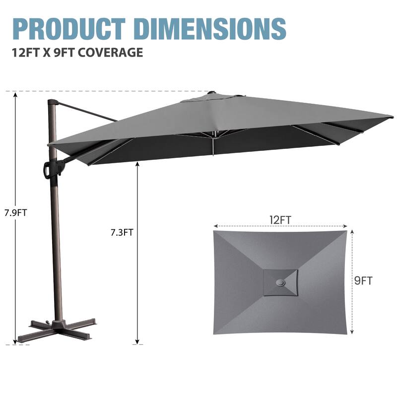 VredHom Outdoor Patio 9 FT x 12 FT Cantilever-Offset Umbrella