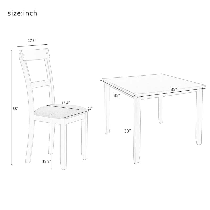 5Piece Industrial Wood Compact Kitchen Dining Table Set with 4 Padded