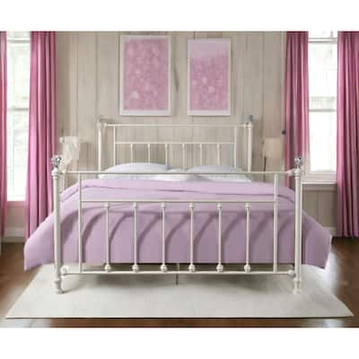 Queen Size Metal Panel Bed Frame with Crystal Accents and Spindle Design