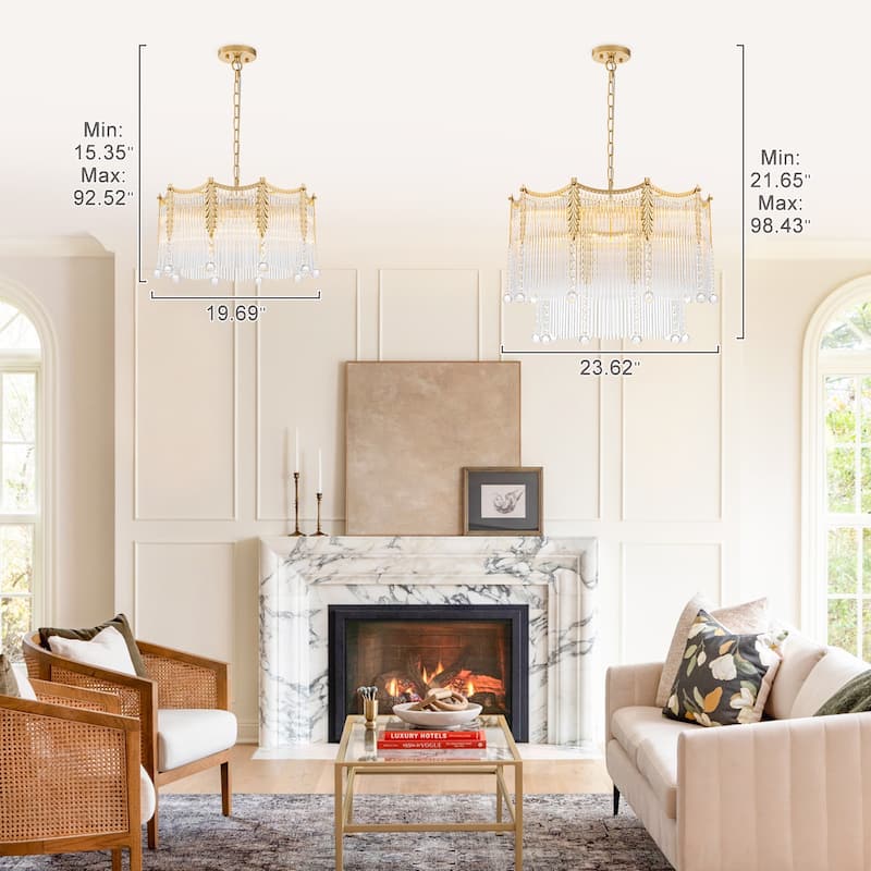 Gold Chandelier Clear Glass Rods & Hanging Crystal Balls Accents