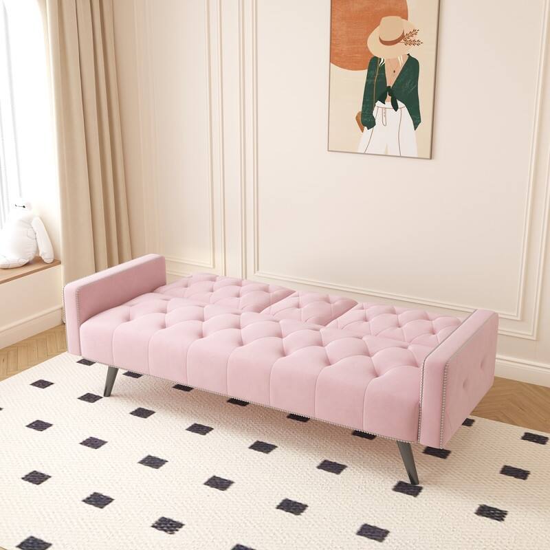 72 inch Velvet Sofa Bed With Two Cup Holders