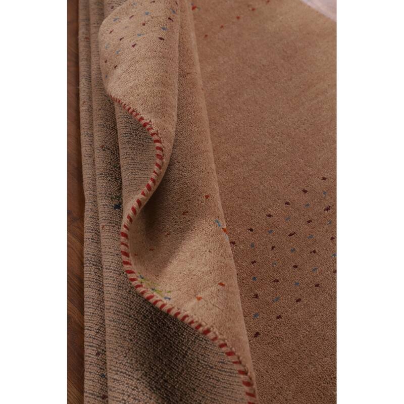 Tribal Gabbeh Oriental Area Rug Hand-Knotted Beige Wool Carpet - 5'2" x 8'2"