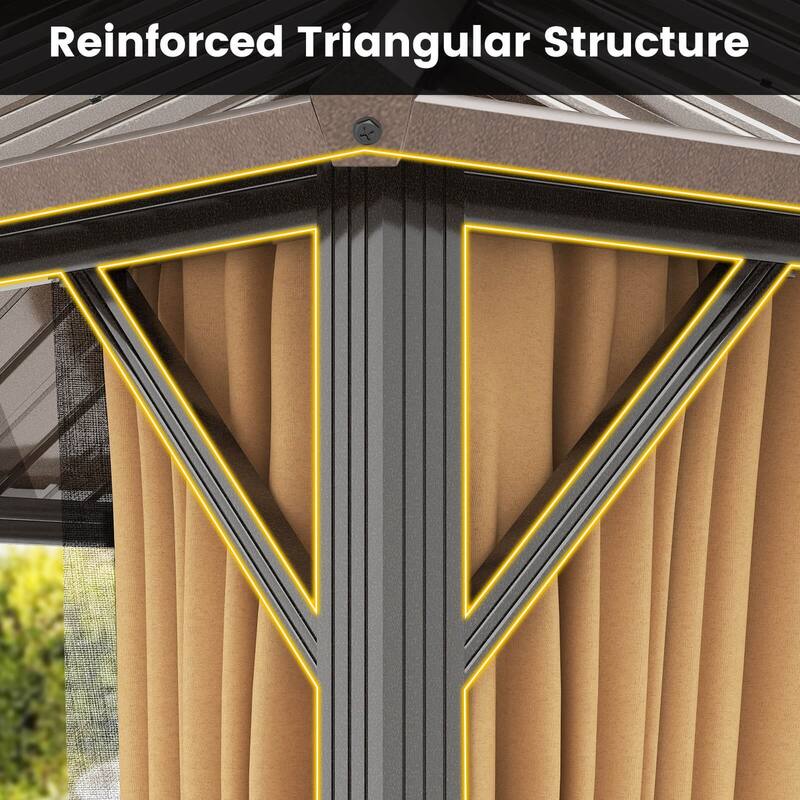 Costway 12 x 10 FT Hardtop Gazebo with Netting Heavy-Duty Double-Roof - Coffee