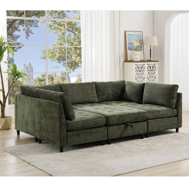 128" Chenille U-Shaped Modular Sectional Sofa with Ottoman