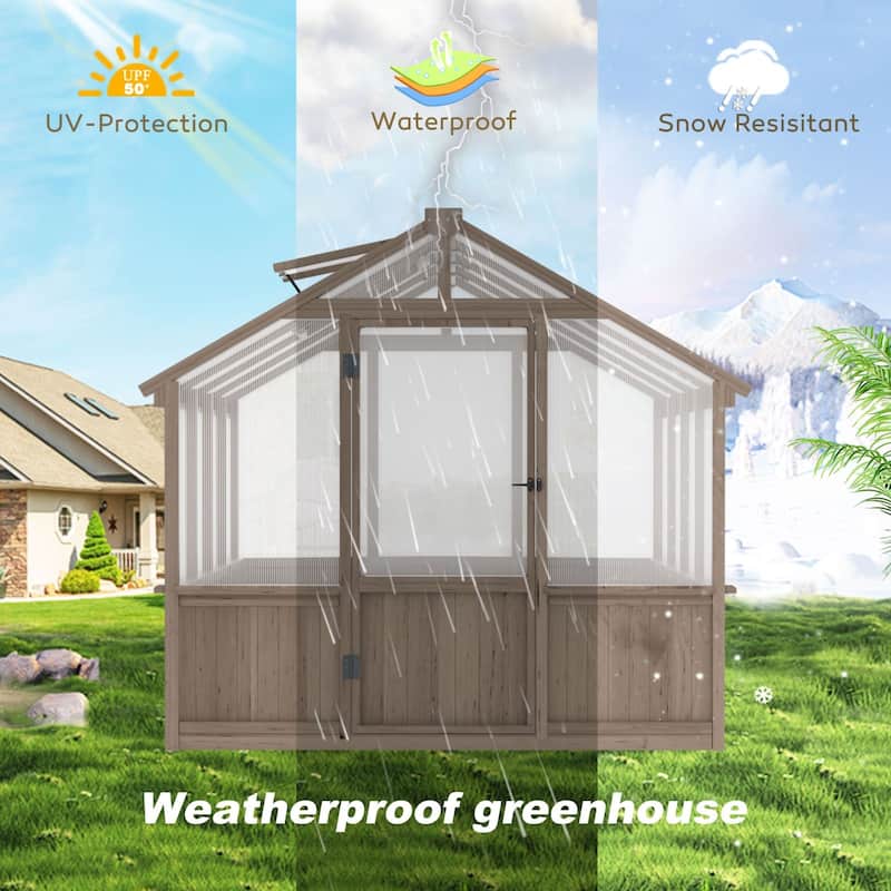 VEIKOUS Walk-in Wooden Greenhouse for Outside, Garden and Backyard, Light Mocha Brown