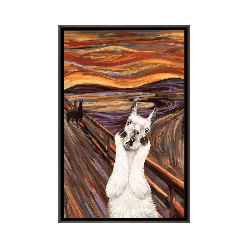 iCanvas "Scream Llama" by Big Nose Work Framed - Charcoal - 26x18