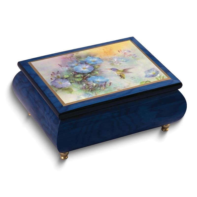 Curata Artist Lena Liu - Handcrafted Gloss Finish Violet Crowned Hummingbird (Plays Waltz of The Flowers) Wooden Music Box