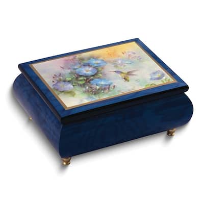 Curata Artist Lena Liu - Handcrafted Gloss Finish Violet Crowned Hummingbird (Plays Waltz of The Flowers) Wooden Music Box