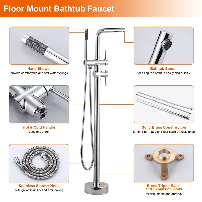 WOWOW 2-Handle Freestanding Longer Spout Tub Faucet with Handshower