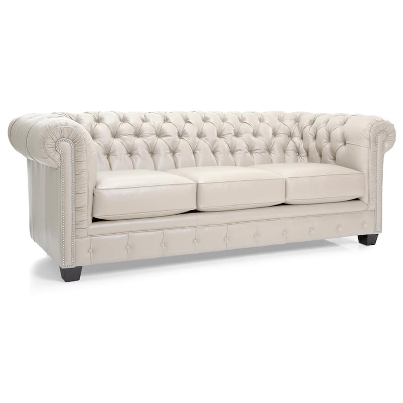 Hancock Tufted Top Grain Italian Leather Chesterfield Sofa - 31" H x 86" W x 40" D - Ivory