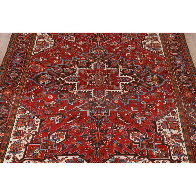 Hand Knotted Oriental 100% Wool Carpet Traditional Medallion Red Heriz Area Rug - 8' 8'' X 6' 9''
