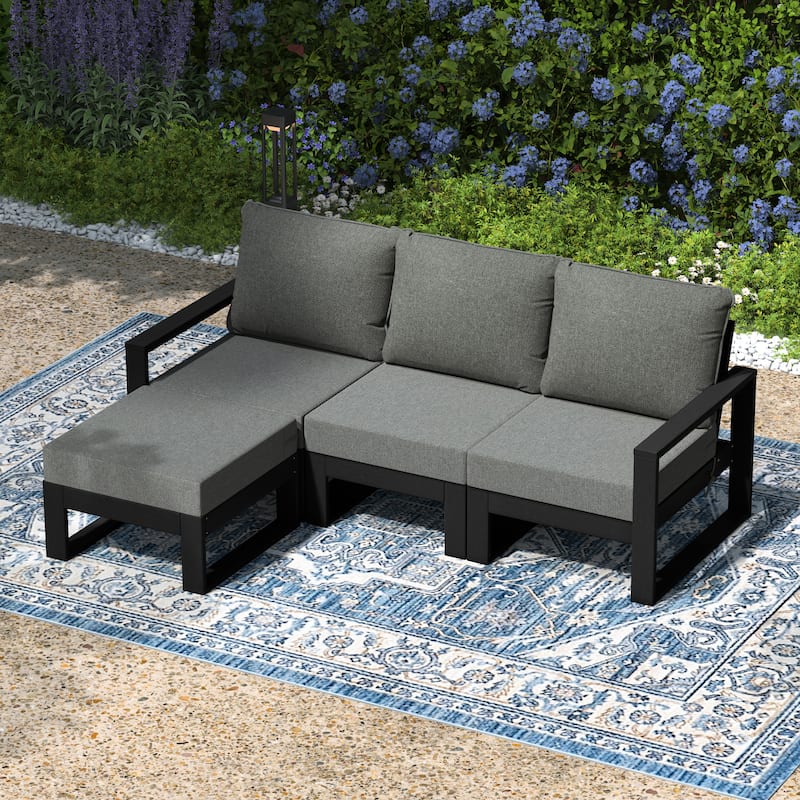Endless Patio 4-Piece Deep Seating Set with Ottoman with Black Frame