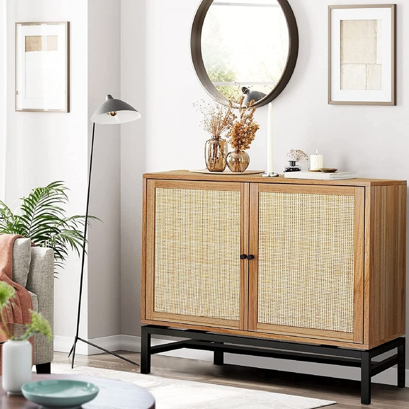 Bohemian Rattan Doors Storage Cabinet Sideboard with Adjustable