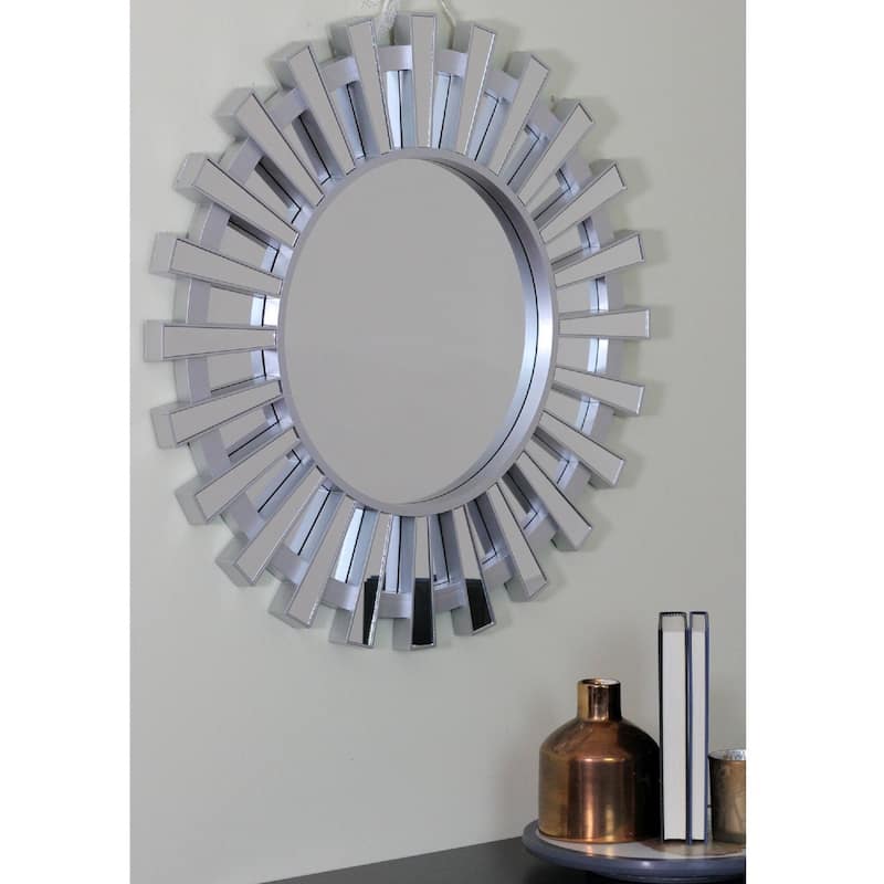 25.5" Matte Silver Sunburst Round Wall Mirror