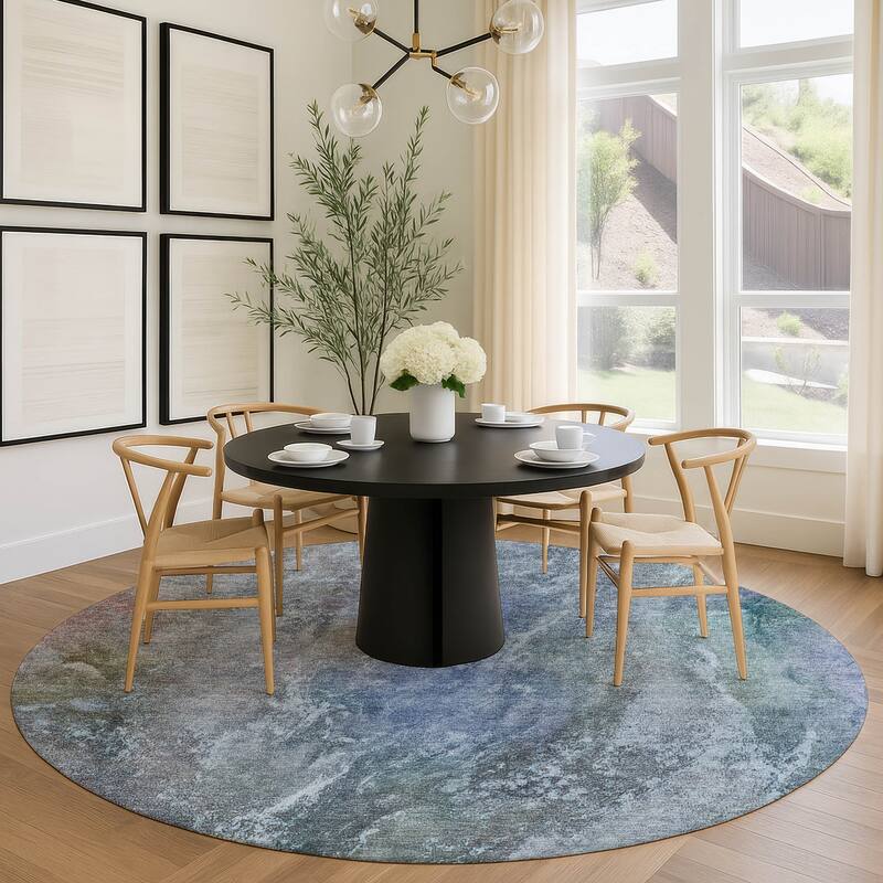 Machine Washable Indoor/ Outdoor Abstract Watercolor Chantille Rug