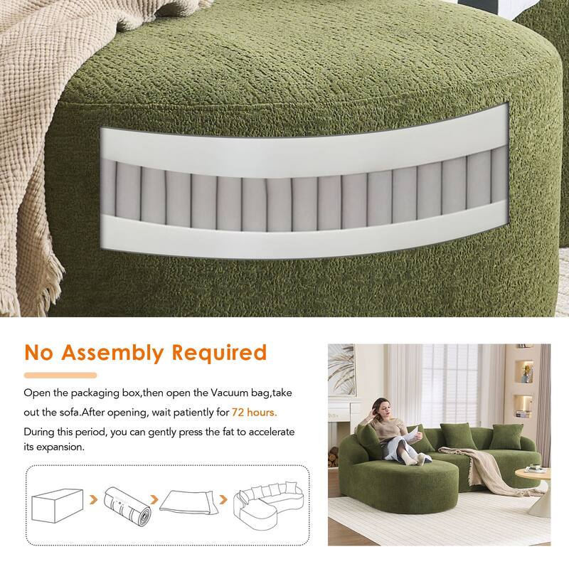 L-Shaped Sectional Sofa with Curved Chaise, Chenille Boneless Cloud Sofa, Modular 4-Seater Sofa with 4 Throw Pillows