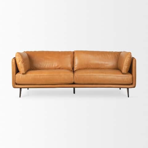 Wells 89.4L x 36.2W x 32.7H Tan Leather Sofa - 89.4L x 36.2W x 32.7H