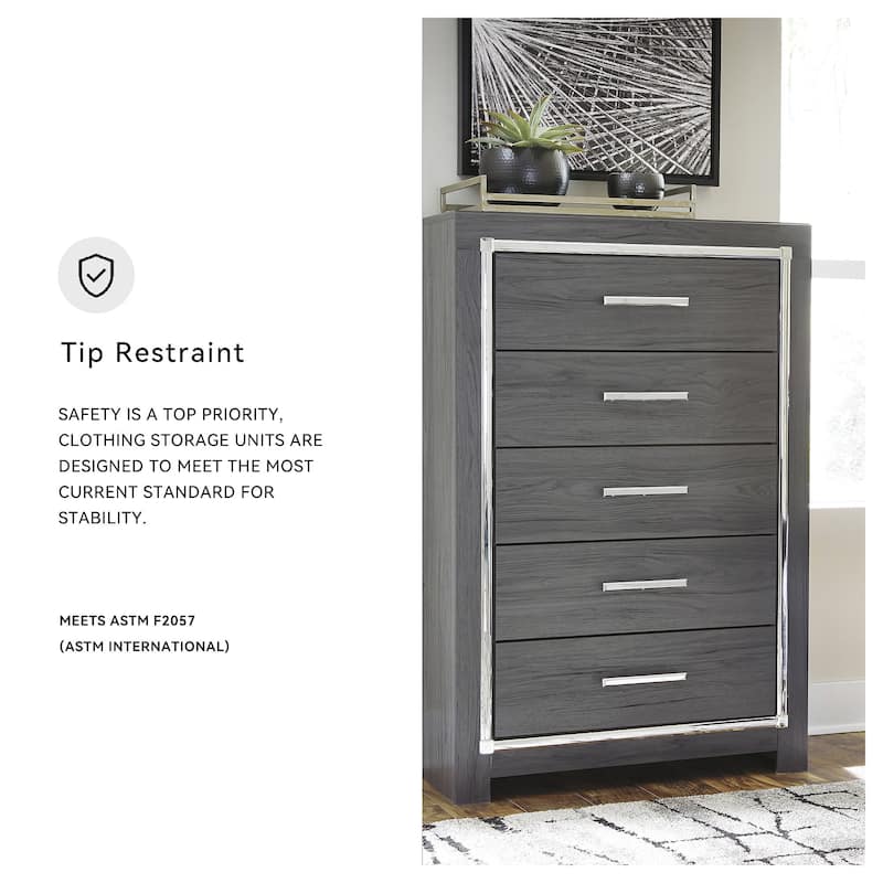 Lodanna Five Drawer Chest - Contemporary Style - Gray
