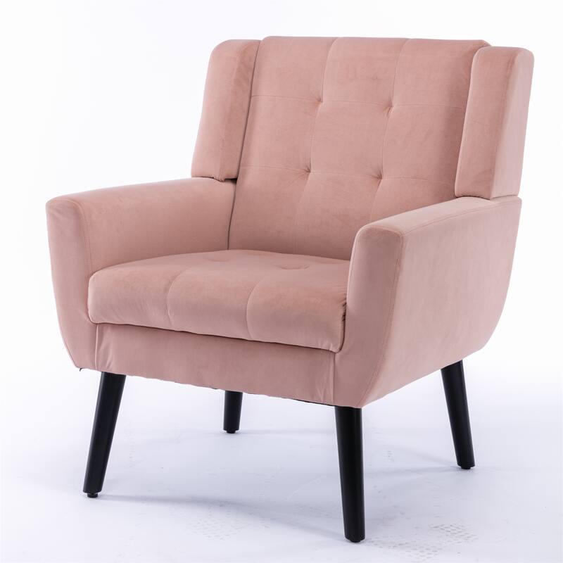 Pink Velvet Modern 29.53" Upholstered Buttons Tufted Accent Chair with Black Solid Wood Legs