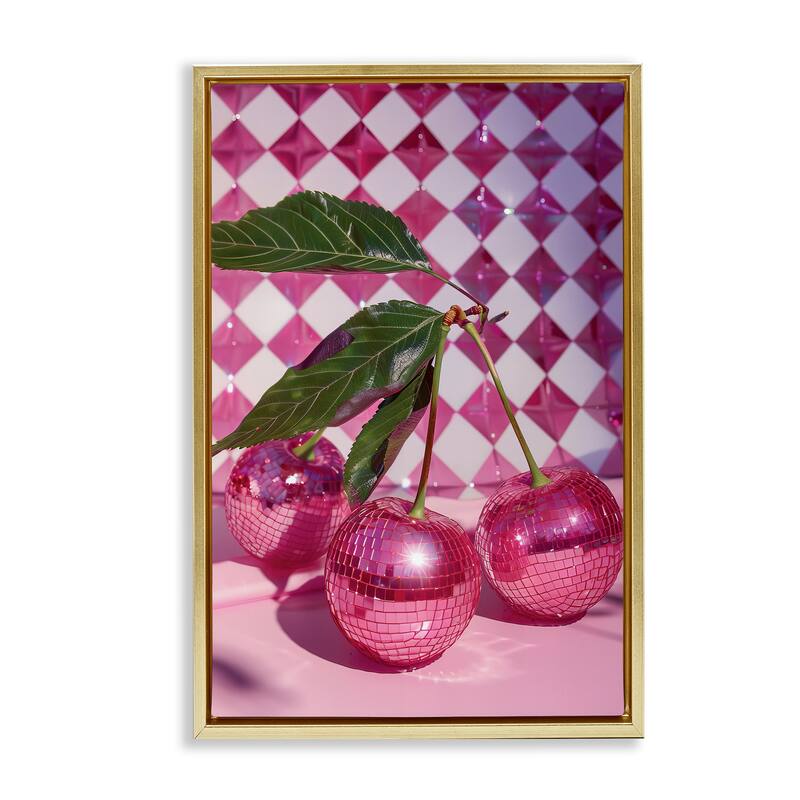 Stupell Groovy Cherry Disco Balls Framed Floater Canvas Wall Art Design By LSR Design Studio - 21 x 31 - Gold