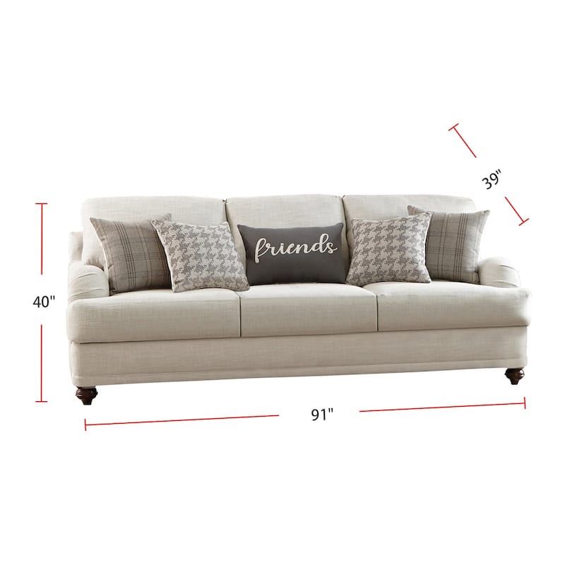 Linen-Like Fabric Sofa with Recessed Arms